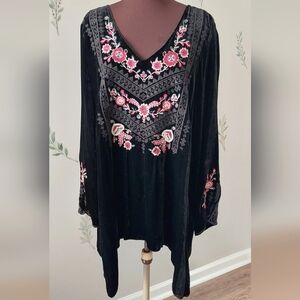 Velvet Embroidered Asymmetrical Blouse